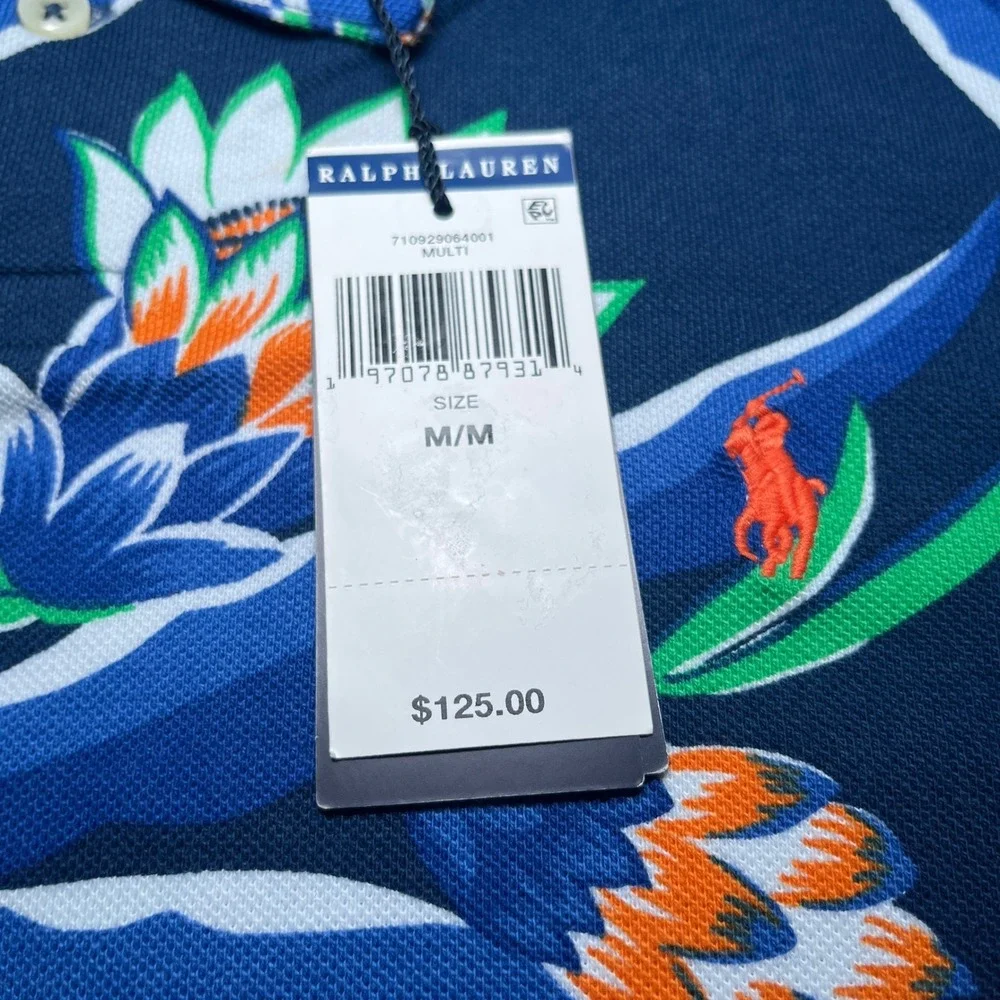 Polo Ralph Lauren Polo Shirt Mens M Blue New Floral Classic Fit 710929064001